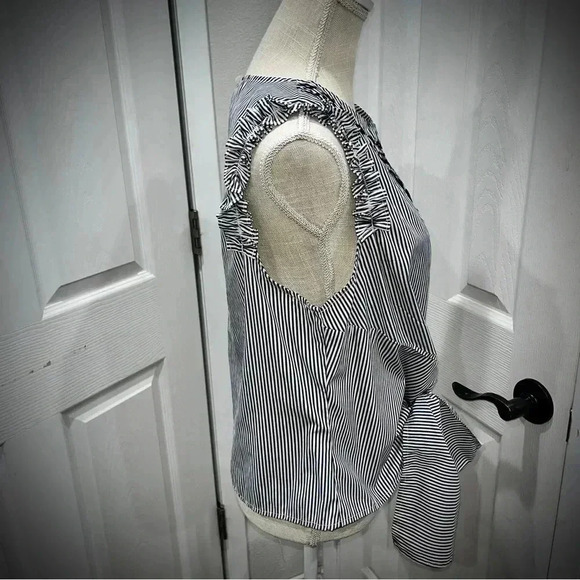 Signature Studio railroad striped, embroidered, sleeveless shirt with waist tie - Picture 4 of 9